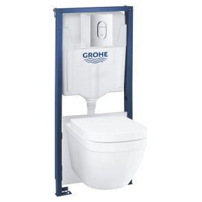 Grohe Solido 5-in-1 Комплект – унитаз Euro Ceramic с крышкой SC, вертикальная кнопка Arena Cosmo, хром (38 844 000), h=1.13m