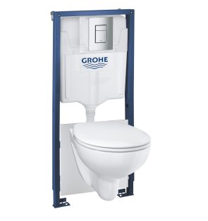Grohe Solido 5-in-1 Комплект – унитаз Bau Ceramic с крышкой SC, кнопка Skate Cosmo, хром (38 732 000), h=1.13m