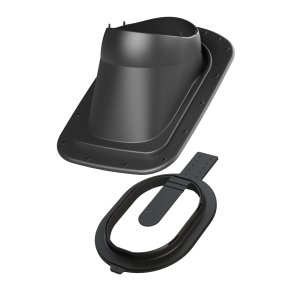 Vilpe Classic Vino Подключение вентиляционного выхода к кровле из вальцованного профиля и битумной черепицы Melns