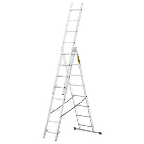 DRABEST HOME DW Trīsdaļīgas alumīnija kāpnes, 150kg, 3x8 pakāpieni, 4.97m