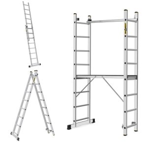 DRABEST HOME ARD Divdaļīgas kāpnes - platforma, alumīnija, 150kg, 2x8 pakāpieni, 4,7m