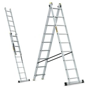 DRABEST PRO DW Divdaļīgas alumīnija kāpnes, 150kg, 2x9pakāpieni