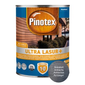 Pinotex Ultra Lasur+ Ūdeni atgrūdošs lazūras koksnes aizsarglīdzeklis, pusspīdīgs, antracīts, 1L