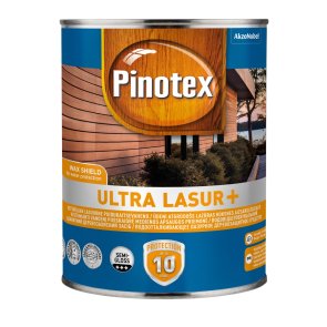 Pinotex Ultra Lasur+ Ūdeni atgrūdošs lazūras koksnes aizsarglīdzeklis, pusspīdīgs, caurspīdīgs, 1L