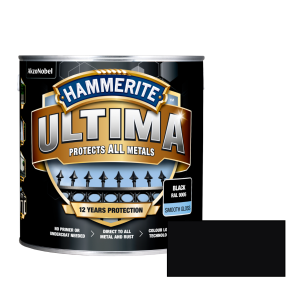 Hammerite Ultima Smooth Spīdīga ūdens bāzes krāsa metāla virsmām, melna 2.2L