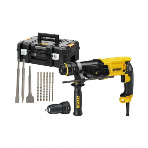 DeWalt Электрический перфоратор SDS-Plus +принадлежности DeWalt Elektriskais perforators SDS-Plus, 900W, 28mm, 3J (+piederumi, QCC uzgalis, koferis) D25144KP-QS