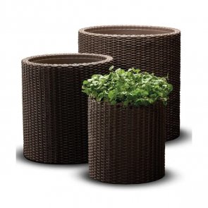 Keter S+M+L Cylinder Planters trīs puķu podu komplekts Brūns