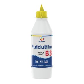 Eskaro Puiduliim B3 Mitrumizturīga vienkomponenta koka līme uz ūdens bāzes iekšdarbiem un ārdarbiem, balta, 0.75L
