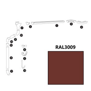 Bud-Masz Tērauda lietus ūdens noteksistēma VT, apaļa, D125mm, RAL3009/sarkana