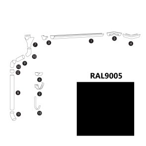 Bud-Masz Tērauda lietus ūdens noteksistēma VT, apaļa, D125mm, RAL9005/melna