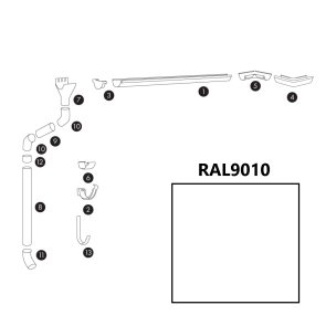 Bud-Masz Tērauda lietus ūdens noteksistēma VT, apaļa, D125mm, RAL9010/balta