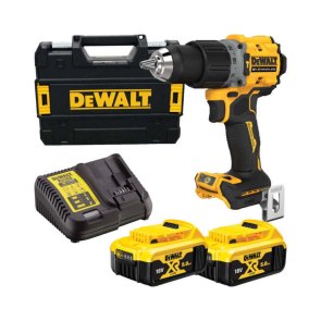 DeWalt Аккумуляторная ударная дрель-ударный шуруповерт, 18 В XR, BL (+2x5.0Ah, lādētājs, koferis) DCD805P2T-QW