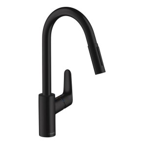 Hansgrohe Focus M41 240 Virtuves izlietnes maisītājs ar izvelkamu dušu, matēts melns